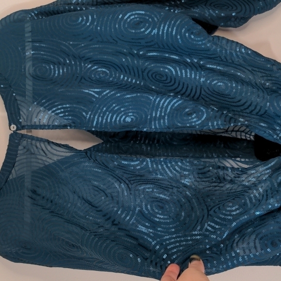 𝅺NMZ Collection Turquoise Sequin Bodysuit small - Picture 9 of 12